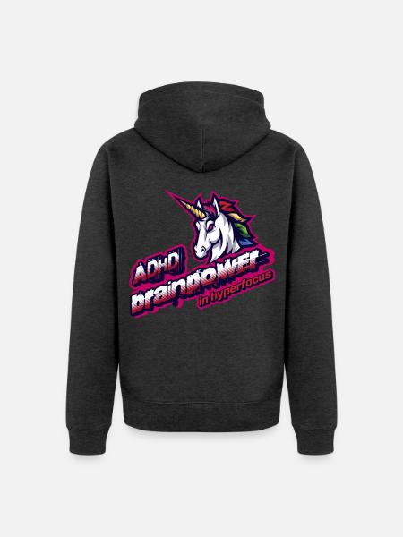 ADHS-Hyperfokus-Club, Neurodiversitäts-Superkraft - Unisex Premium Bio Zip Hoodie - Anthrazit meliert