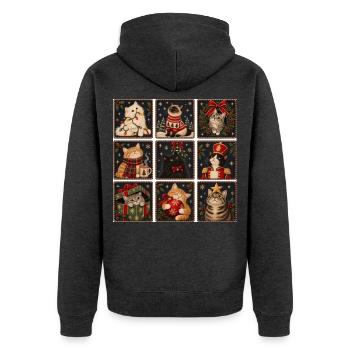 Vintage Christmas Cats Cute Holiday Cat Collage - Unisex Premium Bio Zip Hoodie - Anthrazit meliert - Hinten - Nico (187cm)