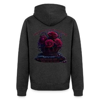 Dark Romance Bookish Merch - Spicy Villain - Unisex Premium Bio Zip Hoodie - Anthrazit meliert - Hinten - Nico (187cm)