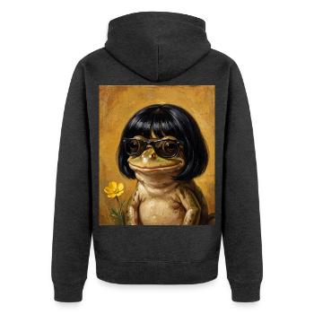 Lustiger Frosch Bob Haarschnitt - Unisex Premium Bio Zip Hoodie - Anthrazit meliert - Hinten - Nico (187cm)