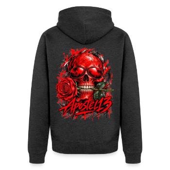 Red Skull Rose – Gothic Rock Streetwear - Unisex Premium Bio Zip Hoodie - Anthrazit meliert - Hinten - Nico (187cm)