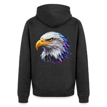 Digitaler Goldadler – Neon-Porträt - Unisex Premium Bio Zip Hoodie - Anthrazit meliert - Hinten - Nico (187cm)