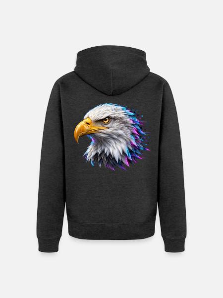 Digitaler Goldadler – Neon-Porträt - Unisex Premium Bio Zip Hoodie - Anthrazit meliert