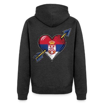 Serbien Flagge Herz mit Pfeil used look - Unisex Premium Bio Zip Hoodie - Anthrazit meliert - Hinten - Nico (187cm)