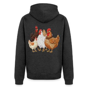 Hühnerfamilie Stickerei - Unisex Premium Bio Zip Hoodie - Anthrazit meliert - Hinten - Nico (187cm)