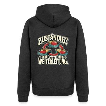 Zuständig fürs Weiterleiten - Unisex Premium Bio Zip Hoodie - Anthrazit meliert - Hinten - Nico (187cm)