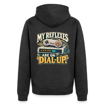 Reflexe per Einwahl - Unisex Premium Bio Zip Hoodie - Anthrazit meliert - Hinten - Nico (187cm)