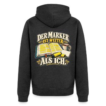 Marker voraus - Unisex Premium Bio Zip Hoodie - Anthrazit meliert - Hinten - Nico (187cm)