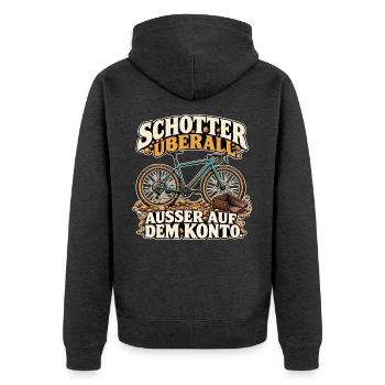 Schotter ohne Guthaben - Unisex Premium Bio Zip Hoodie - Anthrazit meliert - Hinten - Nico (187cm)
