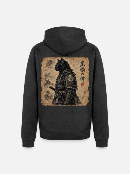 Samurai Japan Katze - Unisex Premium Bio Zip Hoodie - Anthrazit meliert