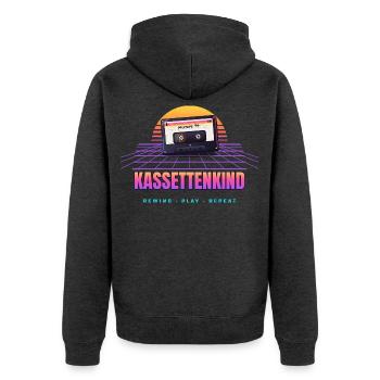 Kassettenkind - Retro 80er Synthwave Kassette - Unisex Premium Bio Zip Hoodie - Anthrazit meliert - Hinten - Nico (187cm)