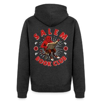 Salem Book Club Vintage Devil - Unisex Premium Bio Zip Hoodie - Anthrazit meliert - Hinten - Nico (187cm)