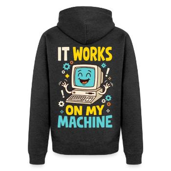 Programmiererhumor – It Works on My Machine - Unisex Premium Bio Zip Hoodie - Anthrazit meliert - Hinten - Nico (187cm)