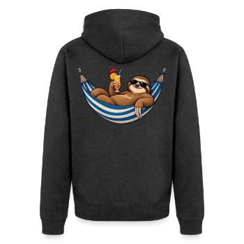 Hängematten-Feiertagsfaultier - Unisex Premium Bio Zip Hoodie - Anthrazit meliert - Hinten - Nico (187cm)