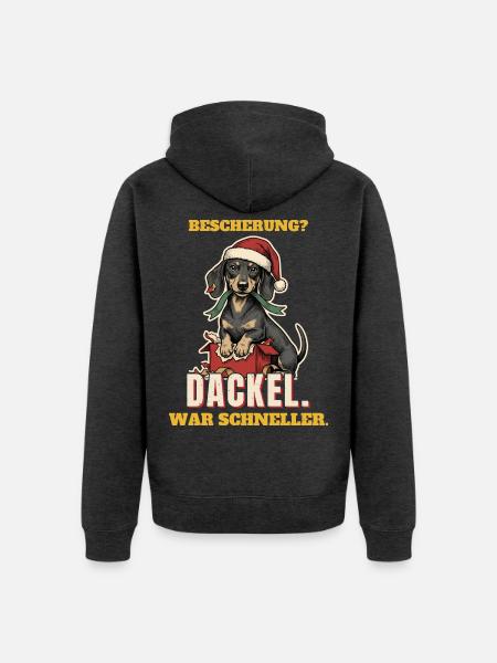 Bescherung? Dackel. War schneller. - Unisex Premium Bio Zip Hoodie - Anthrazit meliert
