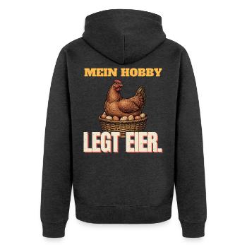 Hühnerhalter - Legt Eier - Unisex Premium Bio Zip Hoodie - Anthrazit meliert - Hinten - Nico (187cm)