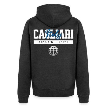Cagliari Italien Koordinaten Reise Souvenir - Unisex Premium Bio Zip Hoodie - Anthrazit meliert - Hinten - Nico (187cm)