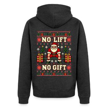 Weihnachten Fitness Weihnachtsmann No Lift No Gift - Unisex Premium Bio Zip Hoodie - Anthrazit meliert - Hinten - Nico (187cm)