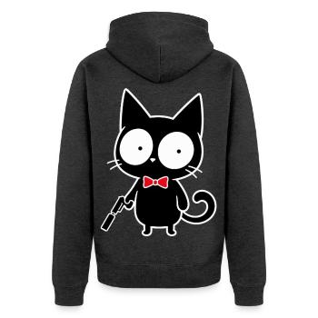 Schwarzer Katzen-Geheimagent mit roter Fliege - Unisex Premium Bio Zip Hoodie - Anthrazit meliert - Hinten - Nico (187cm)
