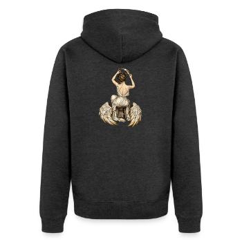 Weiblicher Engel repariert ihren Heiligenschein – Flügel in Ruhe - Unisex Premium Bio Zip Hoodie - Anthrazit meliert - Hinten - Nico (187cm)