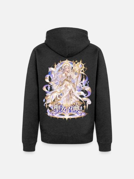Heilige Schimmergöttin mit goldenem Stab - Unisex Premium Bio Zip Hoodie - Anthrazit meliert