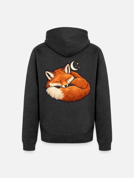 Schlafender Fuchs Mondtraum - Unisex Premium Bio Zip Hoodie - Anthrazit meliert