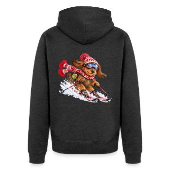 Skifahrender Dackel – Winterspaß auf vier Pfoten - Unisex Premium Bio Zip Hoodie - Anthrazit meliert - Hinten - Nico (187cm)