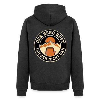 Der Berg ruft Ich geh nicht ran Wandern Retro - Unisex Premium Bio Zip Hoodie - Anthrazit meliert - Hinten - Nico (187cm)