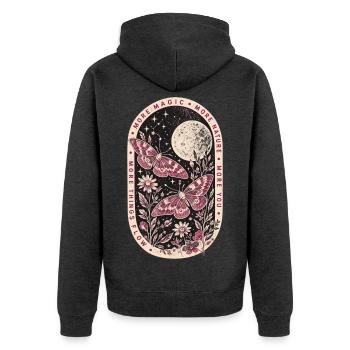 More Magic, More Nature – Mystische Nachtfalter - Unisex Premium Bio Zip Hoodie - Anthrazit meliert - Hinten - Nico (187cm)