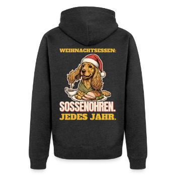 Soßenohren beim Weihnachtsessen - Unisex Premium Bio Zip Hoodie - Anthrazit meliert - Hinten - Nico (187cm)