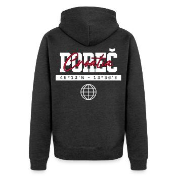 Poreč Kroatien Koordinaten Reise Souvenir - Unisex Premium Bio Zip Hoodie - Anthrazit meliert - Hinten - Nico (187cm)