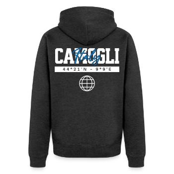 Camogli Italien Koordinaten Reise Souvenir - Unisex Premium Bio Zip Hoodie - Anthrazit meliert - Hinten - Nico (187cm)