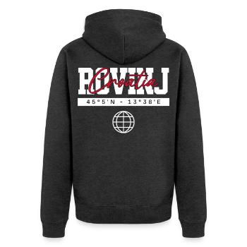 Rovinj Kroatien Koordinaten Reise Souvenir - Unisex Premium Bio Zip Hoodie - Anthrazit meliert - Hinten - Nico (187cm)