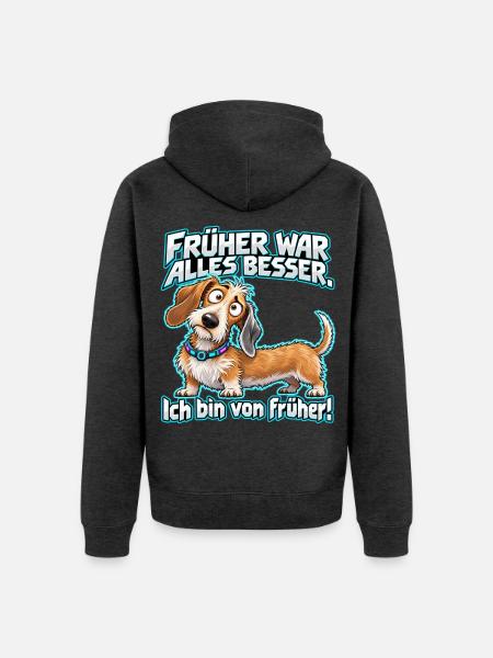 Früher war alles besser – Dackel - Unisex Premium Bio Zip Hoodie - Anthrazit meliert