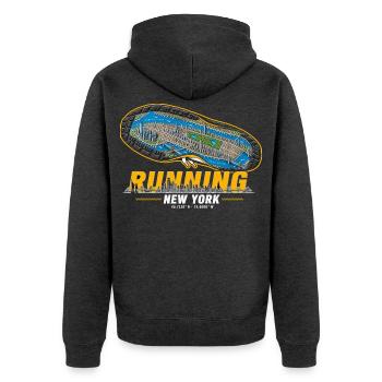 Running New York Laufschuh Stadtkarte - dunkel - Unisex Premium Bio Zip Hoodie - Anthrazit meliert - Hinten - Nico (187cm)