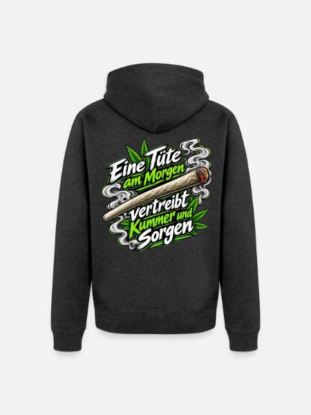 Morgen-Tüte vertreibt Kummer - Unisex Premium Bio Zip Hoodie - Anthrazit meliert
