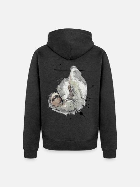 Bequem Hängendes Faultier im Aquarellstil - Unisex Premium Bio Zip Hoodie - Anthrazit meliert