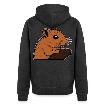Rennmaus mit Futter Nagetier - Unisex Premium Bio Zip Hoodie - Anthrazit meliert - Hinten - Nico (187cm)