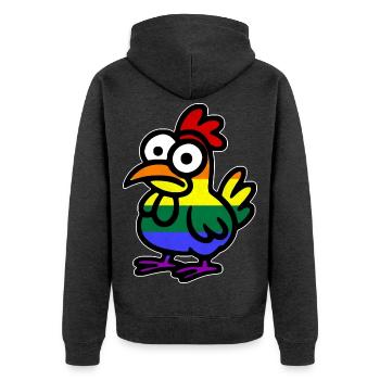LGBTQ-Huhn regenbogenfarben bunter Vogel - Unisex Premium Bio Zip Hoodie - Anthrazit meliert - Hinten - Nico (187cm)