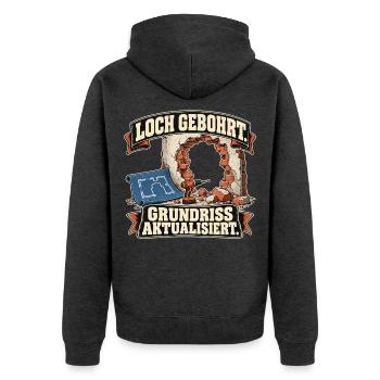 Loch gebohrt Grundriss aktualisiert - Unisex Premium Bio Zip Hoodie - Anthrazit meliert - Hinten - Nico (187cm)
