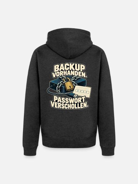 Backup Vorhanden Passwort Verschollen - Unisex Premium Bio Zip Hoodie - Anthrazit meliert