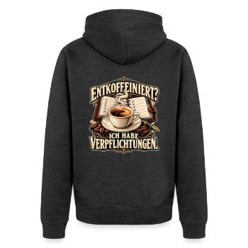 Entkoffeinierter Alltagspflicht Coffee - Unisex Premium Bio Zip Hoodie - Anthrazit meliert - Hinten - Nico (187cm)