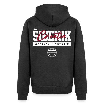 Šibenik Kroatien Koordinaten Reise Souvenir - Unisex Premium Bio Zip Hoodie - Anthrazit meliert - Hinten - Nico (187cm)