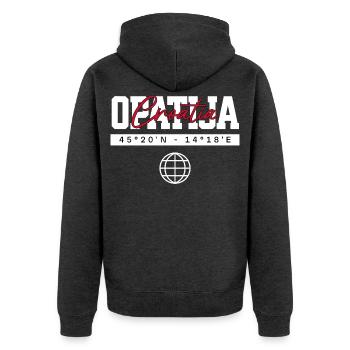 Opatija Kroatien Koordinaten Reise Souvenir - Unisex Premium Bio Zip Hoodie - Anthrazit meliert - Hinten - Nico (187cm)