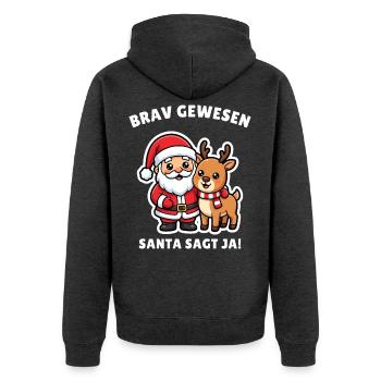 Brav gewesen: Weihnachtsmann und Rentier - Unisex Premium Bio Zip Hoodie - Anthrazit meliert - Hinten - Nico (187cm)