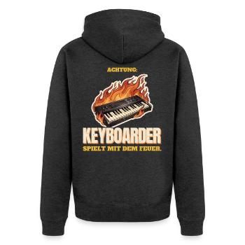 Achtung: Keyboarder spielt mit dem Feuer - Unisex Premium Bio Zip Hoodie - Anthrazit meliert - Hinten - Nico (187cm)