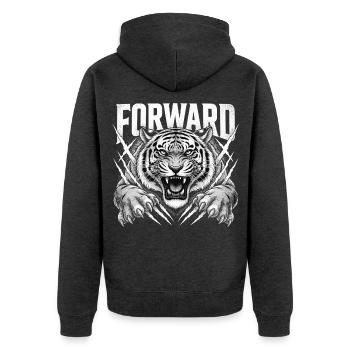Brüllender Tiger mit Krallen - Unisex Premium Bio Zip Hoodie - Anthrazit meliert - Hinten - Nico (187cm)
