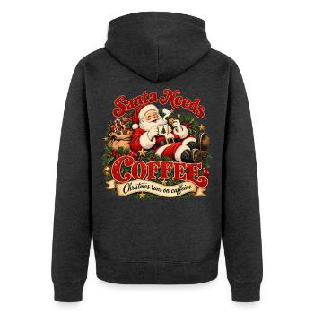 Santa Needs Coffee – Christmas Runs on Caffeine - Unisex Premium Bio Zip Hoodie - Anthrazit meliert - Hinten - Nico (187cm)