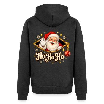 Ho Ho Ho Weihnachtsmann im Reißverschluss - Unisex Premium Bio Zip Hoodie - Anthrazit meliert - Hinten - Nico (187cm)