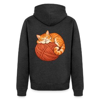 Katze mit Garn - Unisex Premium Bio Zip Hoodie - Anthrazit meliert - Hinten - Nico (187cm)